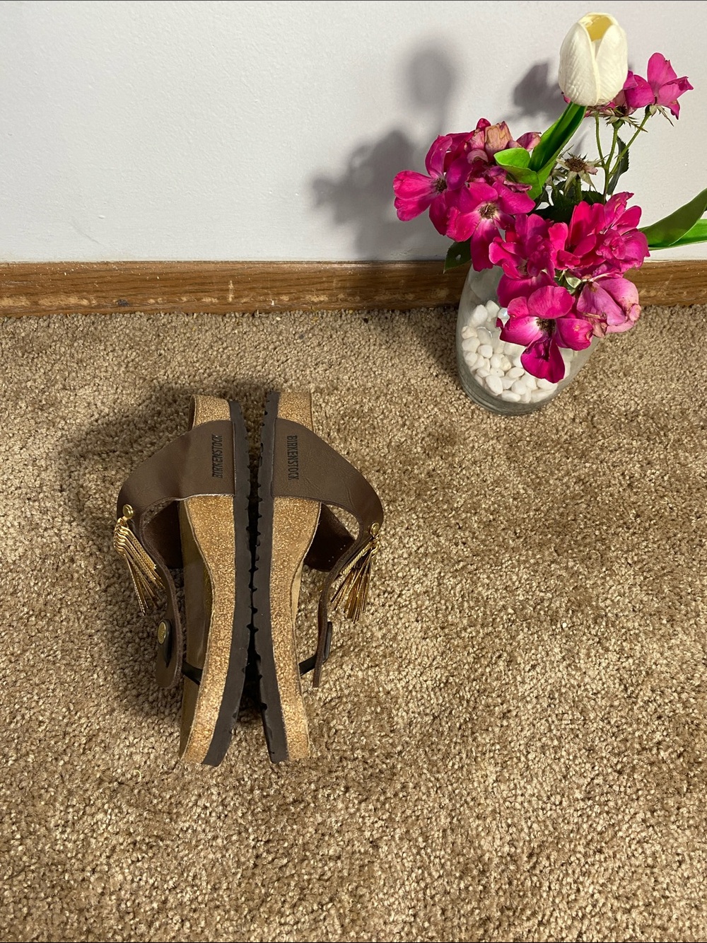 Birkenstock Women’s Gizeh Fringe Gold Graceful Toffee Sandals Size 41 - Picture 8 of 12